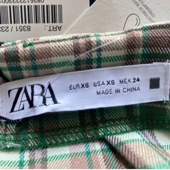 Zara Plaid Mini Skirt Green Brown Tan Checkered Casual‎ XS NWT - Picture 5 of 8